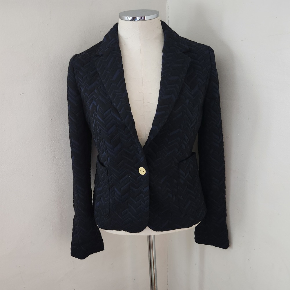 Anthropologie Cartonnier Navy Black Chevron‎ Jacquard Blazer Womens 6